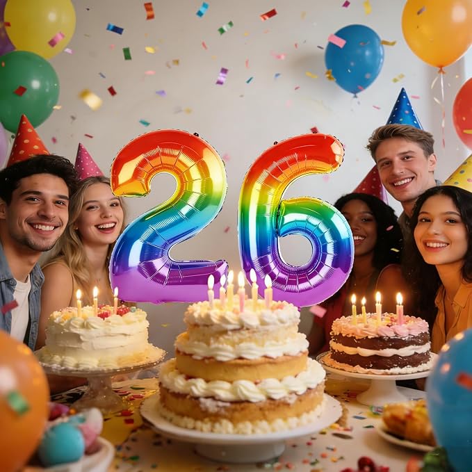 40 Inch Number 26 Balloons for 26th Birthday Party Decorations, 0-100 Rainbow - Image 2