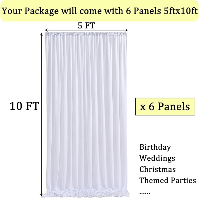 30 ft x 10 ft Wrinkle Free White Backdrop Curtain - Image 6