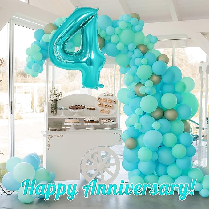 Teal Blue Number 4 Balloon, 40 Inch Big Large Foil Helium Number Balloons - Image 6