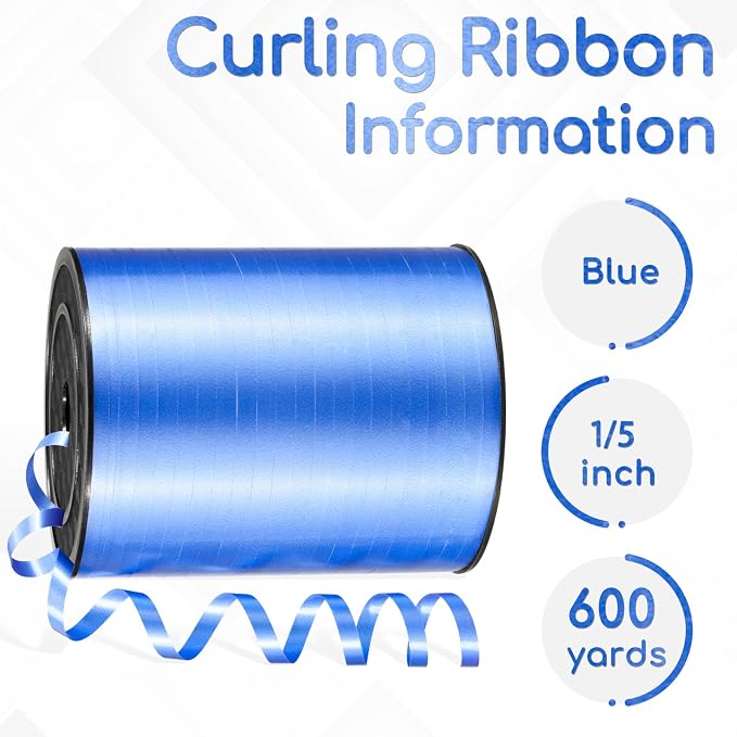 600 Yards Blue Curling Ribbon for Gift Wrapping, 1/5 Inch Blue Balloon String - Image 2