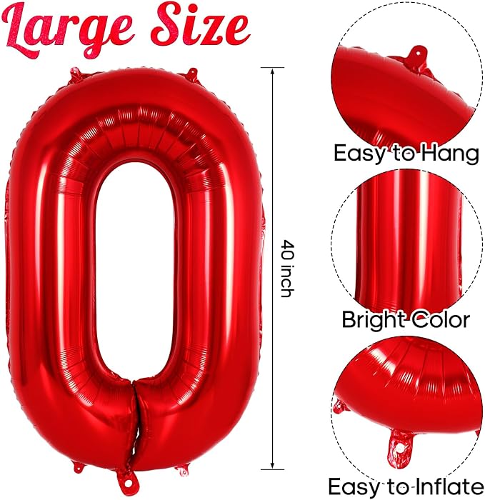 Red Number 0 Balloon 40 Inch, Big Large Foil Helium Number Balloons, Jumbo - Image 3