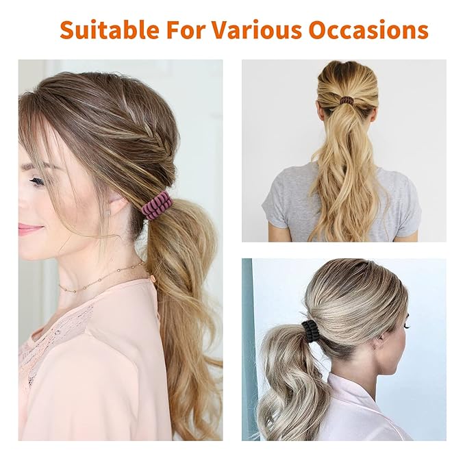 Spiral Hair Ties (Cloth Coffee, 12 Pcs), Coil Ponytail Holder for Thick Hair, No Crease Phone Cord Ties for All Hair Types with Plastic Spiral