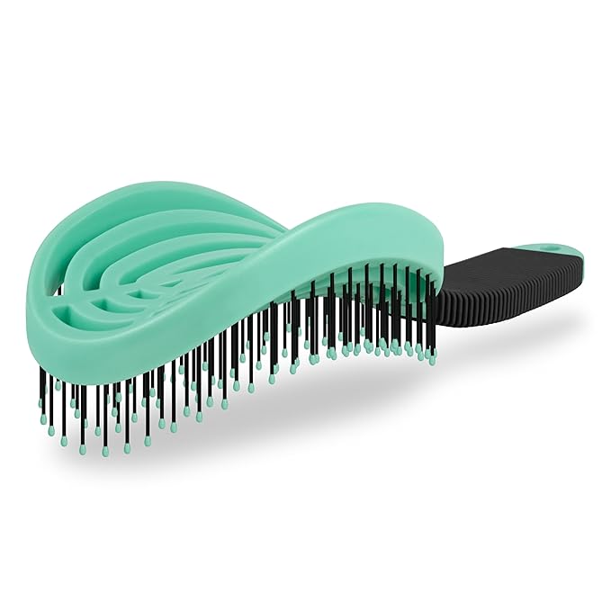 NuWay 4HAIR DoubleC U.S. Patented Double Curved Detangling Brush is Hair Dryer Safe (Mint Green)