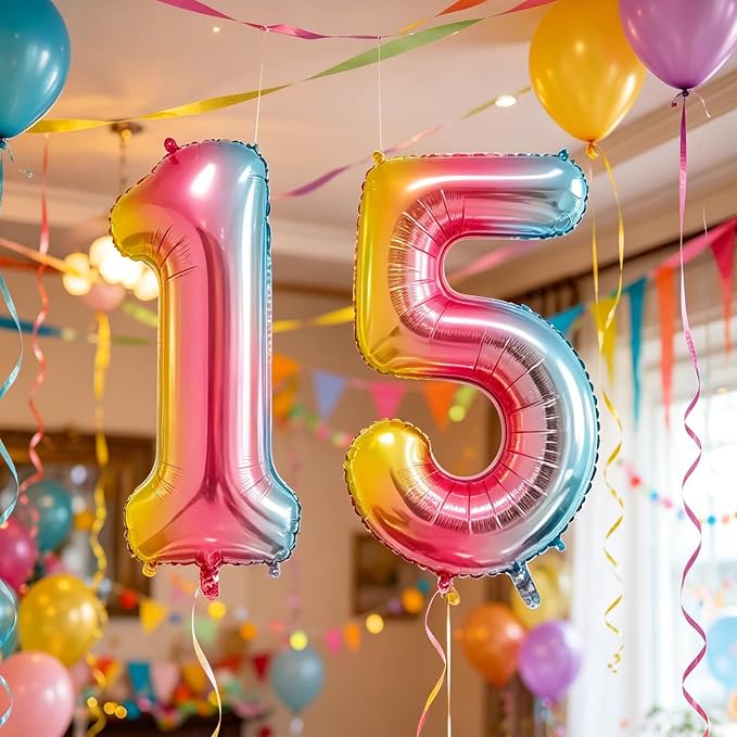 10 Pcs Number Balloons 32 Inch Rainbow 0-9 Number Mylar Foil Balloons Rainbow - Image 6