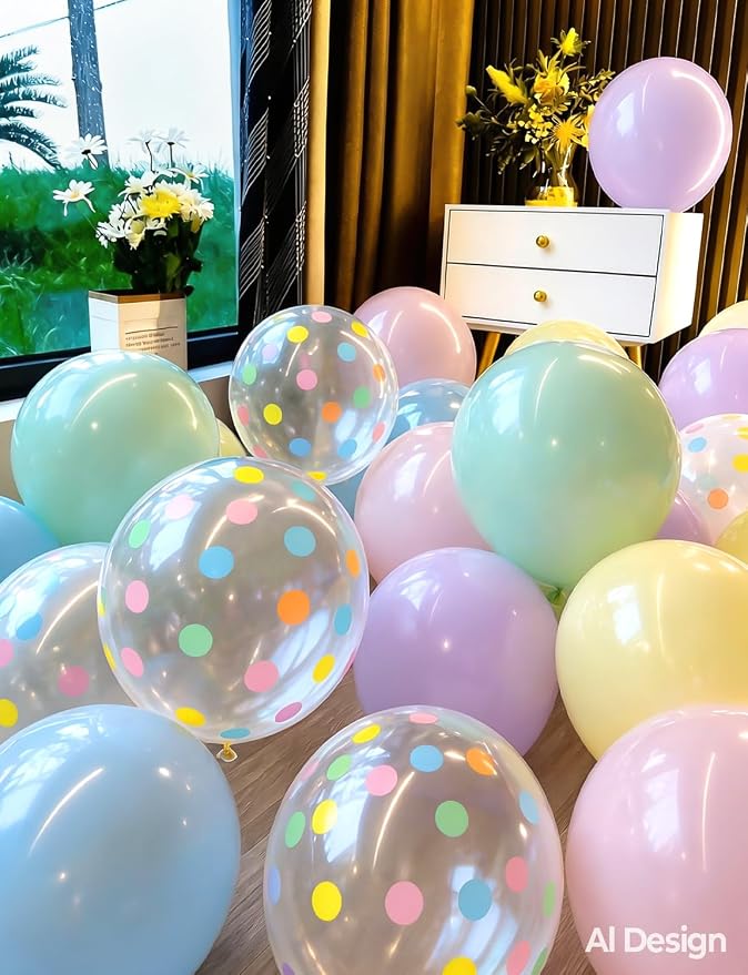 Pastel Balloons, Pastel Rainbow Balloons, Polka Dot Balloons | 50 Pcs 12 Inch - Image 6