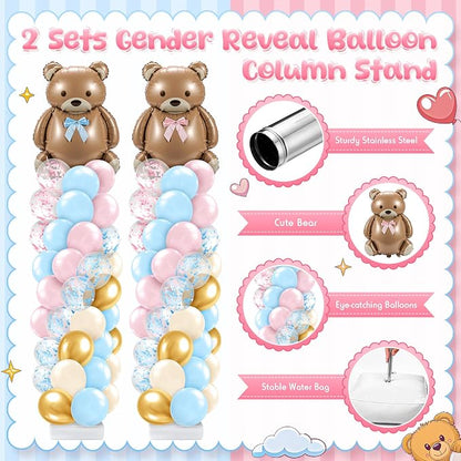 Lunmon 2 Sets Bear Gender Reveal Decorations, Bear Balloon Column Stand Kit - Image 3
