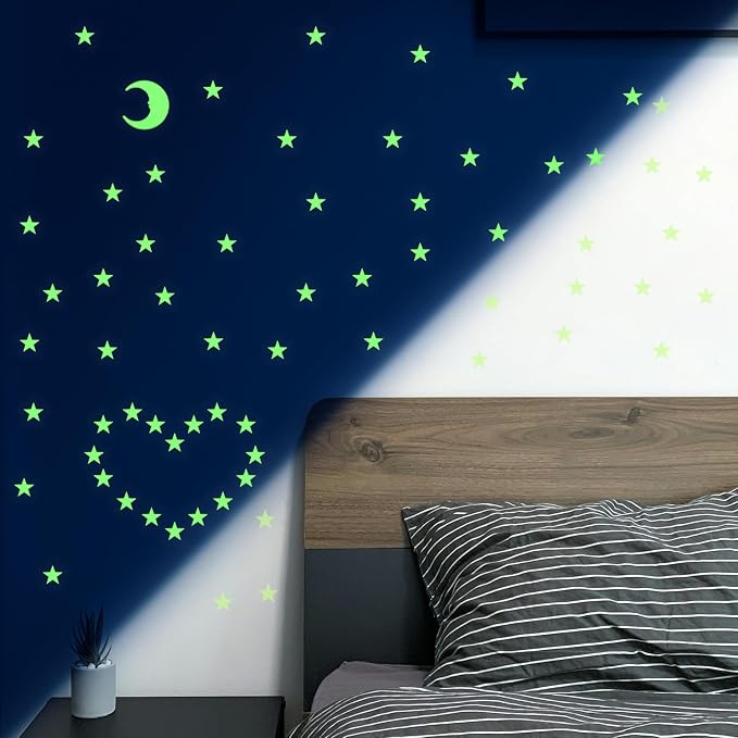 100 Stars and 1 Moon Glow in The Dark Luminous Fluorescent 3D Plastic Glow - Image 2