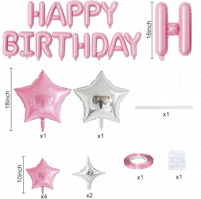 Happy Birthday Balloon Banner, 16 Inch Light Pink Mylar Foil Letter Balloons - Image 2