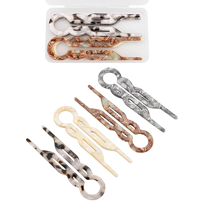 Prestige Acetate Hair Pins - 4 Pack with Storage Case, 4.5” U-Shaped Clips for Thick Hair, Elegant French-Style Hair Accessories