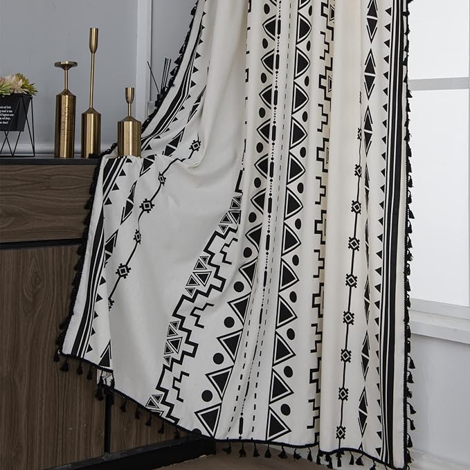 Sutuo Home Black and White Boho Curtain 84 Inches Length by SutuoHome
