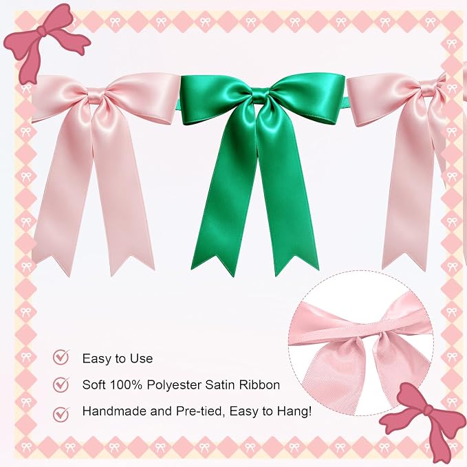 1 String of 8PCS Pink&Green Bow Garland Banner Wicked Party Decoration - Image 3