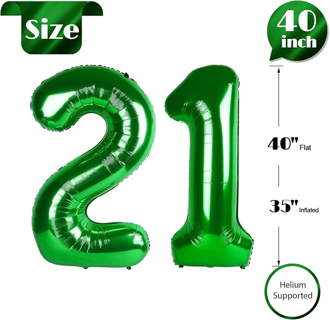 Green Number 21 Balloon 40 Inch, 21st Birthday Party Decorations Men Women | - Image 5