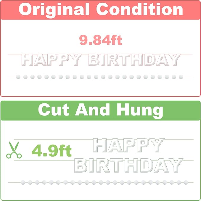 Pre-Strung 3D Felt Happy Birthday Banner, Max span 10ft, NO DIY, Includes Pom - Image 7