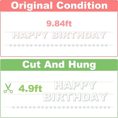 Pre-Strung 3D Felt Happy Birthday Banner, Max span 10ft, NO DIY, Includes Pom - Image 7