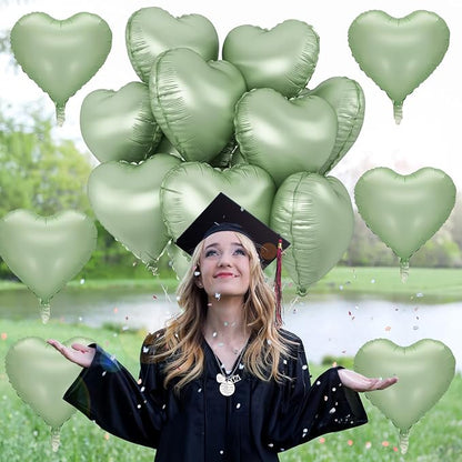 Sage Green Heart Foil Balloon, Light Green Heart Shaped Foil Balloons - Image 8