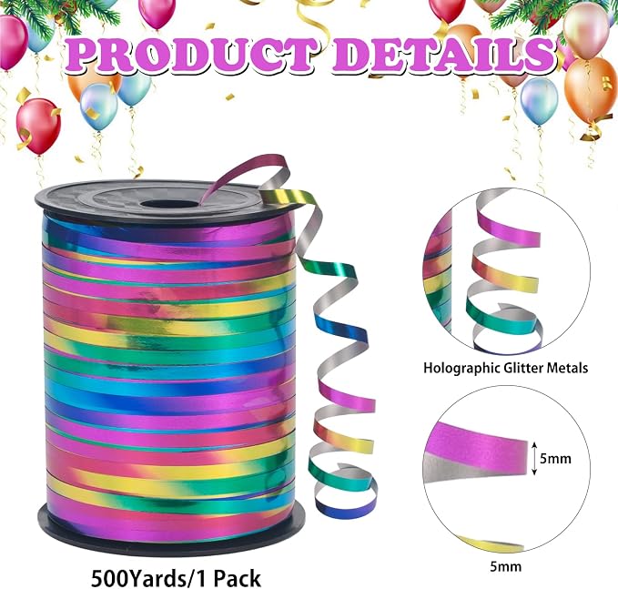 500 Yard Curling Ribbon for Gift Wrapping, Colors Balloon String, 3/16" Thin - Image 2