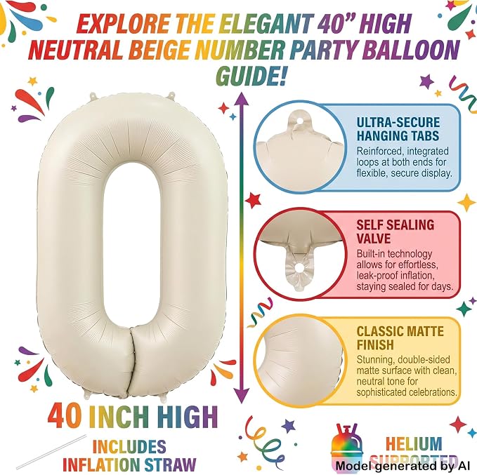 40 Inch Cream Foil Number 0 Balloon - Image 2