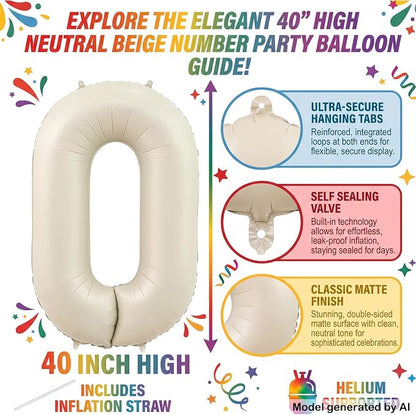 40 Inch Cream Foil Number 0 Balloon - Image 2