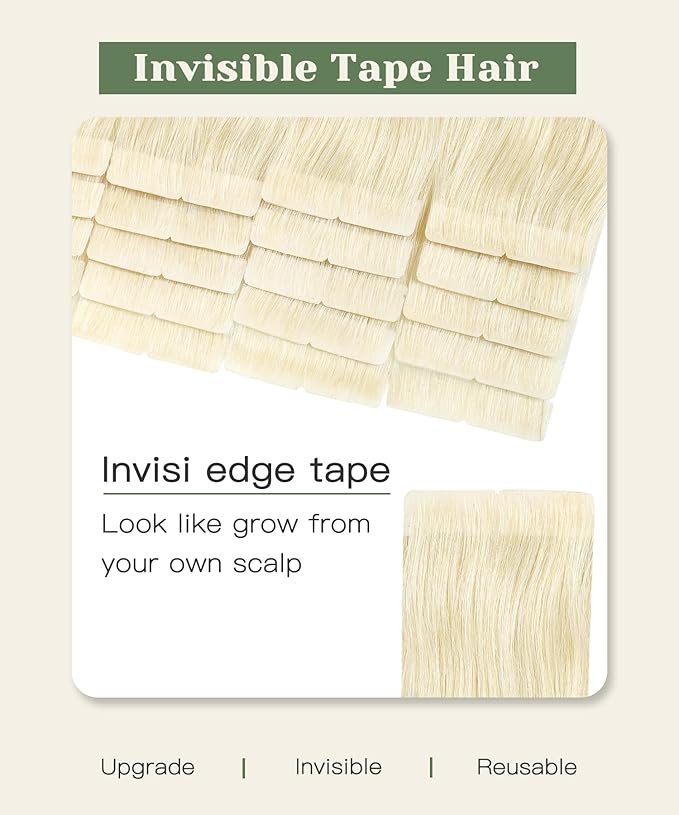 SURNEL Injection Tape in Extensions 18 Inch Platinum Blonde Invisi Edge Tape in Hair Extensions Human Hair 20 Pcs 40g(#60,18)