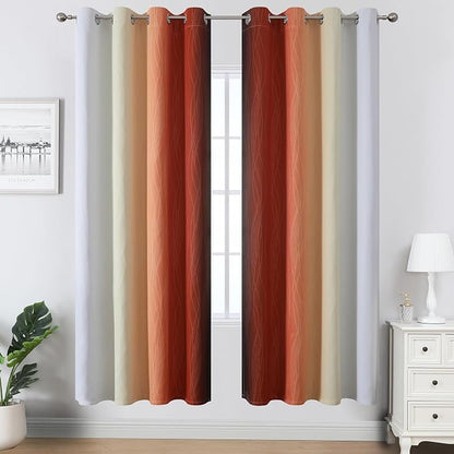 Burnt Orange and Greyish White Ombre Blackout Curtains - Image 2
