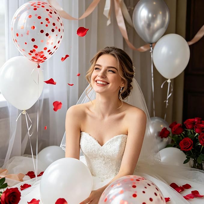100pcs Red Confetti Balloons 12 Inch Clear Latex Balloon - Image 4