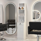 Wall Mount Salon Stations for Hair Stylist, Hair Salon Storage Cabinet, Beauty Barber Station with Lockable Drawer, Shelves, Storage Cabinet, White
