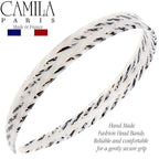 Camila Paris CP3468 French Headband for Women, Handmade White and Gray, Strong Hold Grip Women's Hair Band, Ligth and Very Flexible, No Slip and Durable Styling Girls Hair Accessories, Made in France