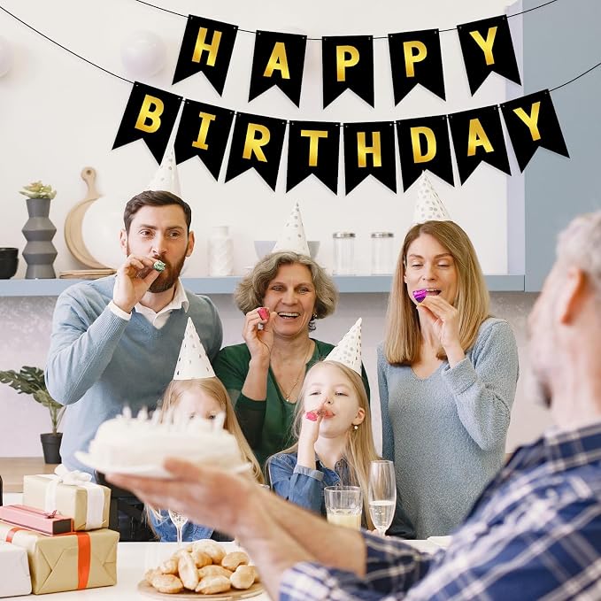 Hooqict Happy Birthday Banner Black and Gold Birthday Decorations - Image 6