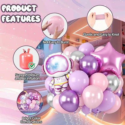 Pink Space Balloons, Astronaut Star Foil Balloons, 12 Inch Metallic Purple - Image 3