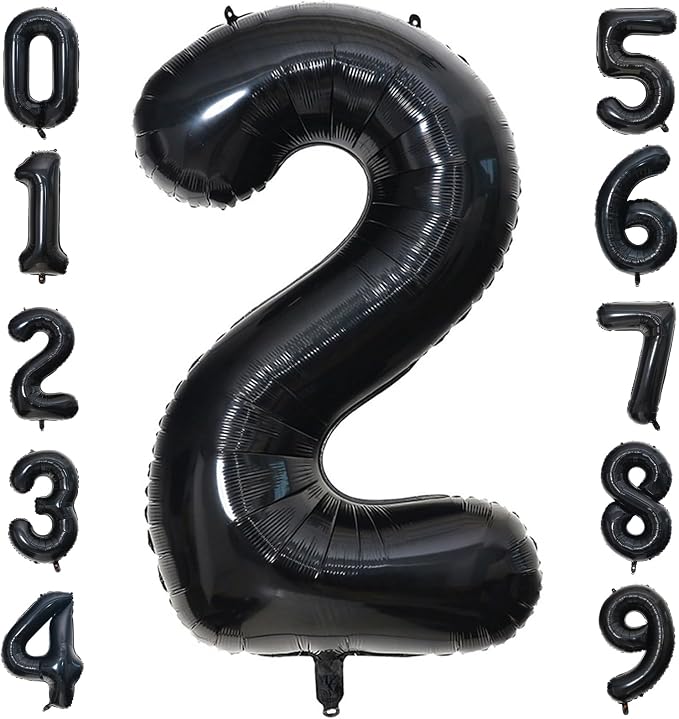 40 Inch Black Number Balloon 2, Large Number Foil Balloons Mylar by PatiCool