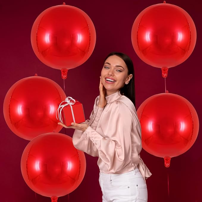 Metallic Red Balloons, 22 Inch Large Sphere Round Balloons - Image 4