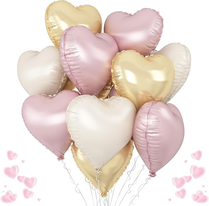 Dusty Pink Cream Heart Balloons by TAOYE
