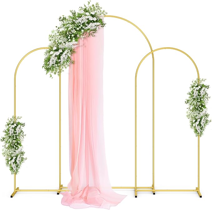 Pureegg Gold Metal Arch Backdrop Stand Set of 3, Wedding Balloon Arch Stand by Pureegg