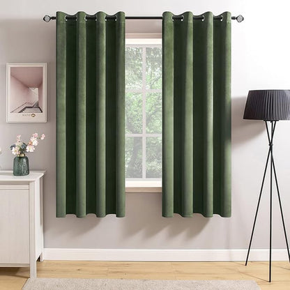 MIULEE Velvet Curtains Olive Green 52 x 63 Inch Length Set of 2 | Grommet Drapes by MIULEE