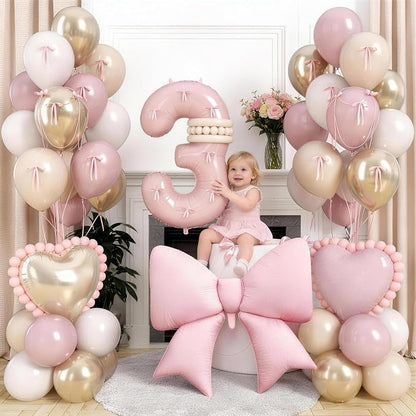 Baby Pink Number 3 Balloon, Dusty Light Pink Gold Cream Latex Balloons Girls - Image 2