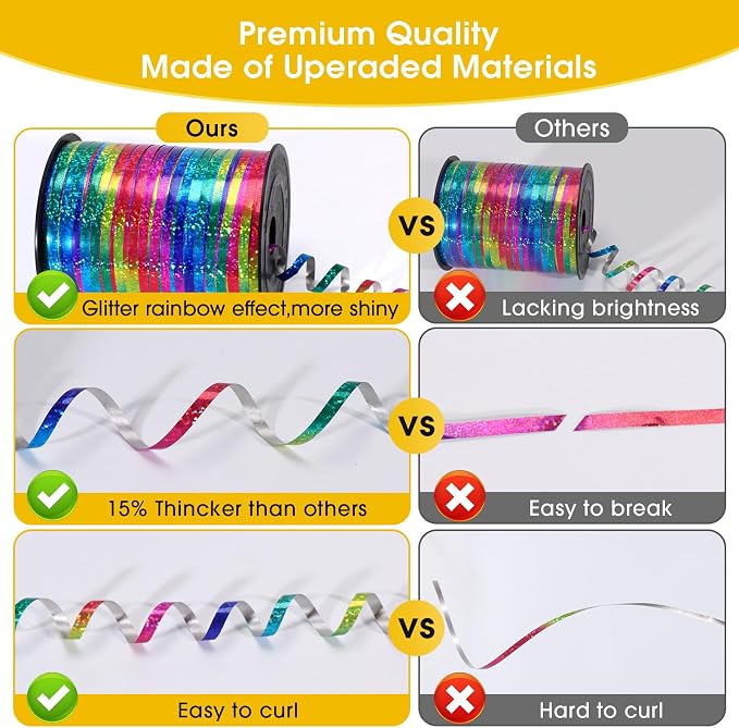 500 Yard Rainbow Ribbon Curling, Balloon Ribbon-Balloon String, Shiny Metallic - Image 4