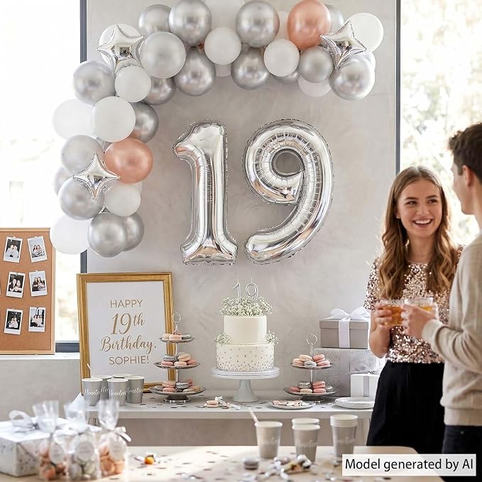 Silver Number 19 Balloon 40 Inch, Sleek Foil - Image 2
