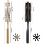 Geiserailie 2 Pieces Thick Round Hair Comb Bristle Blow Drying Hairbrush Small Brush Short Hair Massage Comb Head Massage Round Brush Roll Hairbrush for Wet or Dry(Black, Wood Color)
