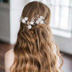 8Pcs Silver Bridal Wedding Hair Pins,White Flower Leaf Hair Piece Pearl Rhinestone Hair Clips,Hair Accessories for Women Brides Bridesmaid