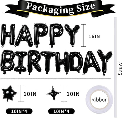 Black Happy Birthday Balloons Banner 16 Inch Mylar Foil Letters, 10 Inch Five & - Image 3