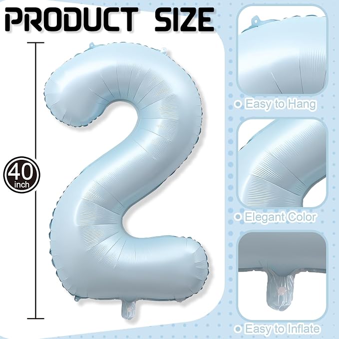 Big Number 21 Balloons, Light Dusty Blue Foil 21 Balloon Numbers 40 Inch - Image 2
