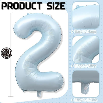 Big Number 21 Balloons, Light Dusty Blue Foil 21 Balloon Numbers 40 Inch - Image 2
