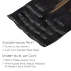 WENNALIFE Seamless Clip In Hair Extensions, 16 Inch 130g 7pcs Natural Black Mixed Chestnut Brown Hair Extensions Clip in Human Hair Invisible PU Skin Weft Natural Remy Human Hair Extensions