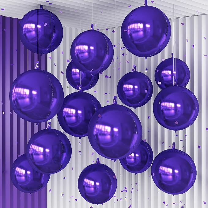 14 Pcs Dark Purple Round Foil Balloons 22/15/10 4D Ball Balloons Purple by Froova