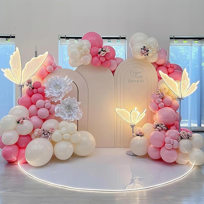 HILAVO Pink Bow Balloon Arch Kit Pink and White Balloons Garland 91 Pcs - Image 7