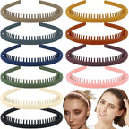 LAPOHI 10 PCS Non Slip Fashion Effortless Plastic Headbands with Teeth Comb Skinny Hair Accessories Bands for Women Men Teen Girls, Short Teeth Morandi