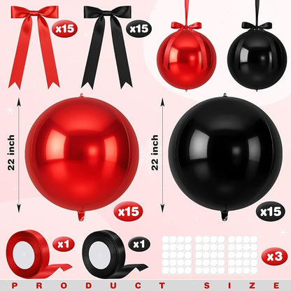 Jenaai 30 Pcs Black Red Round Foil Balloons - Image 3
