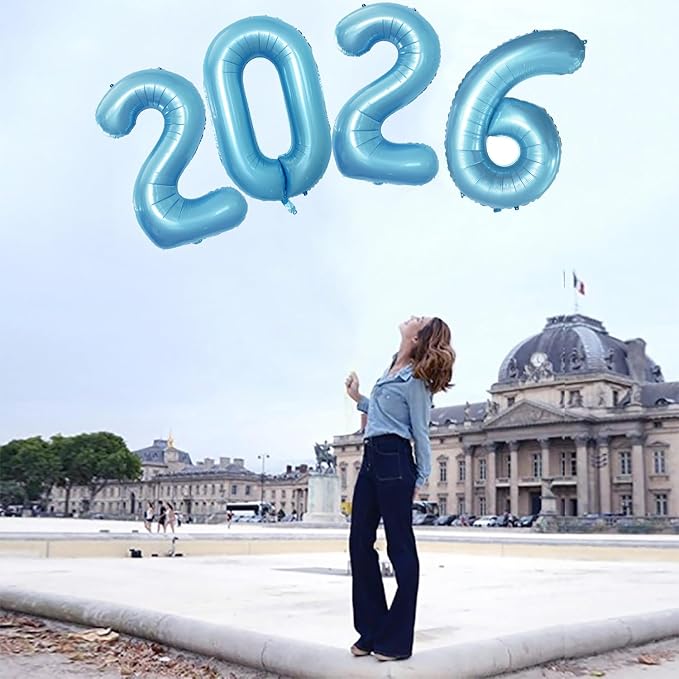42 Inch 2026 Light Blue Foil Number Balloons - Image 2
