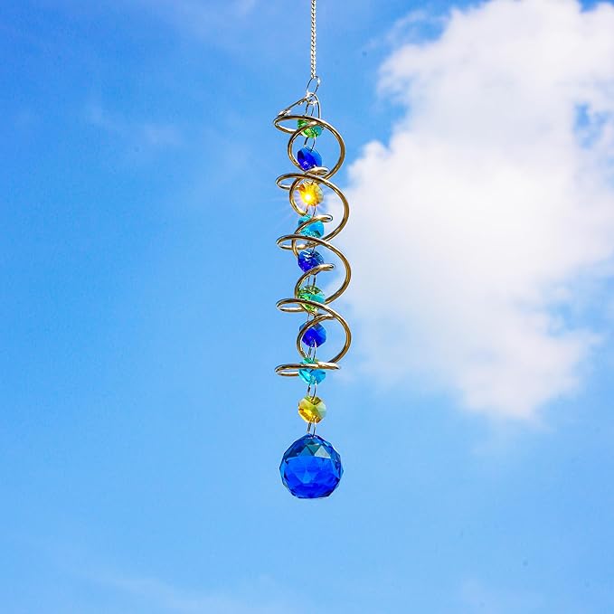 20.5in Sea Blue Crystal Gazing Ball Spiral Wind Spinner Suncatcher | Sea Blue - Image 6