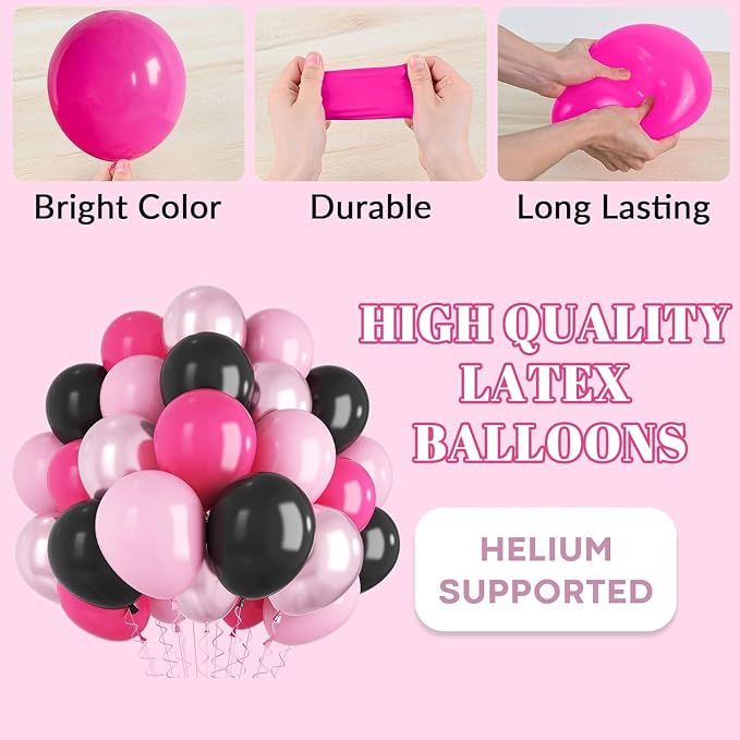 Pink and Black Balloons, 12Inch Pastel Light Rosa and Metallic Latex Balloons - Image 8